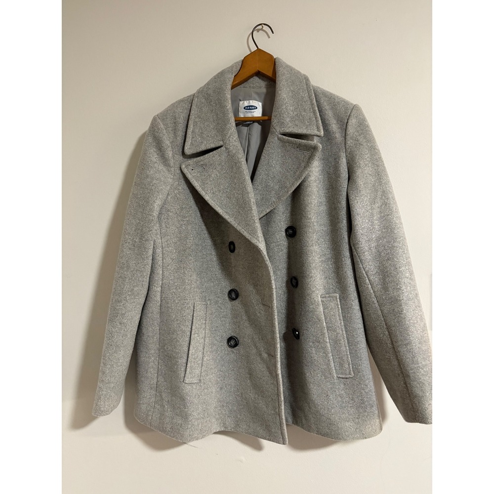 Old Navy Womens Classic Pea Coat Heather Gray Double Breasted Wool‎ Blend XL